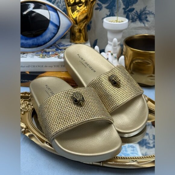 🆕 KURT GEIGER LONDON 🧿 NWOB Meena Eagle Gold Crystal Studded Slide, Sz US 7.5 - Picture 5 of 12